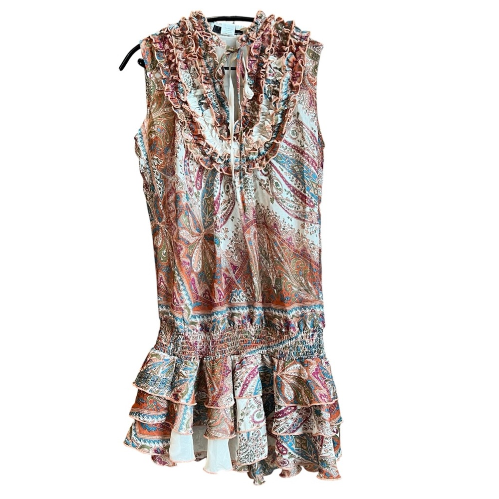 HOT & DELICIOUS Ruffled Smocked Sleeveless Tunic Womens Small Boho Festival